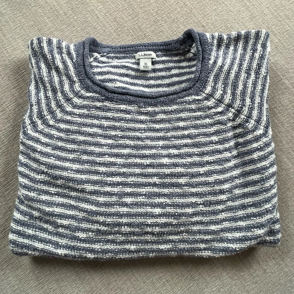 L.L. Bean Indigo Cotton Slub Rollneck Stripe Pullover Sweater. Women's Size: XL. - Picture 6 of 9